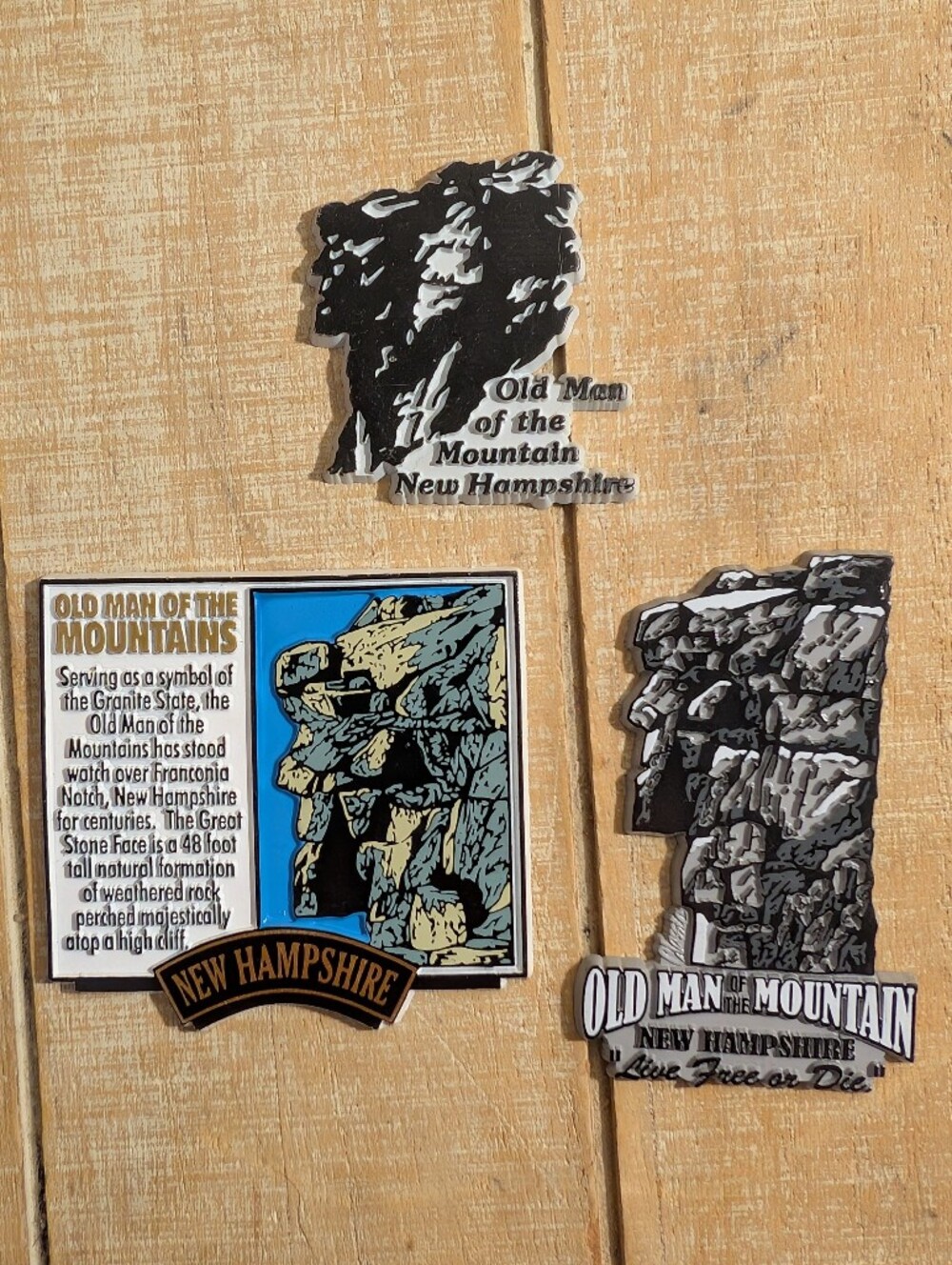 Lot Of Three Early 80s- Early 2000s NH Old Man Of The Mountain Magnets